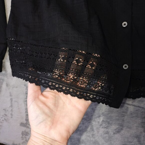 J. Crew Womens Long Sleeve Button-Up Top With Lace Trim Size S Black Guazy - Picture 2 of 14